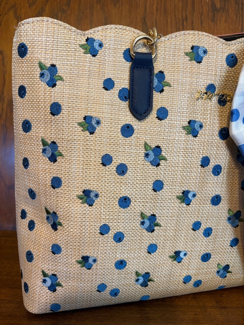 NWT-Betsey Johnson-Blueberry🫐Embroidered-Large XO Tote-Woven Straw-Natural-$118 - Picture 3 of 16